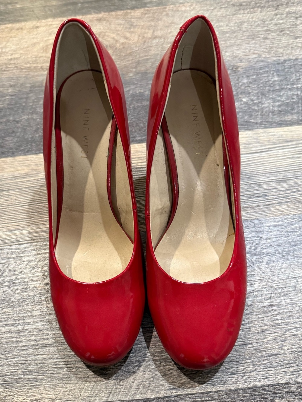 Nine West Red Patent Round-Toe Pumps — Classic High Heels